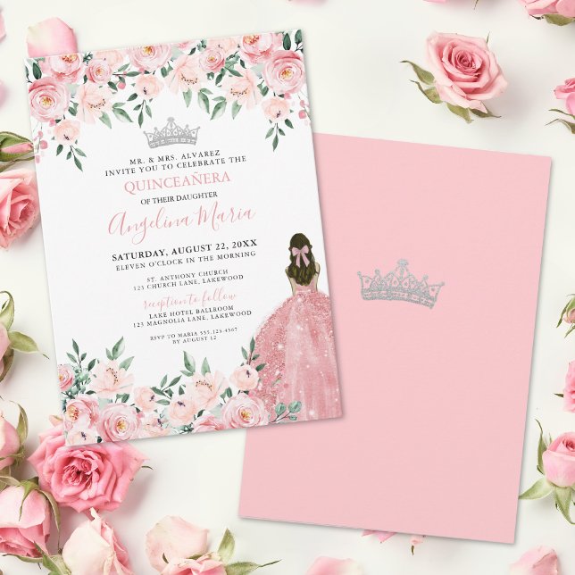 Convite de Quinze Anos Rosa Corado (Blush Pink Quinceanera Invitation)
