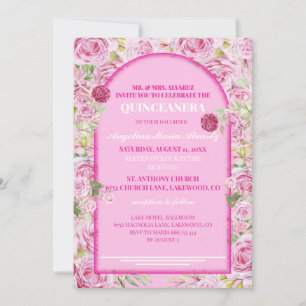convite de Quinze Anos Rosa Loral Rosa