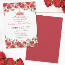 Convite de Quinze Anos Vermelho com Tiara Floral