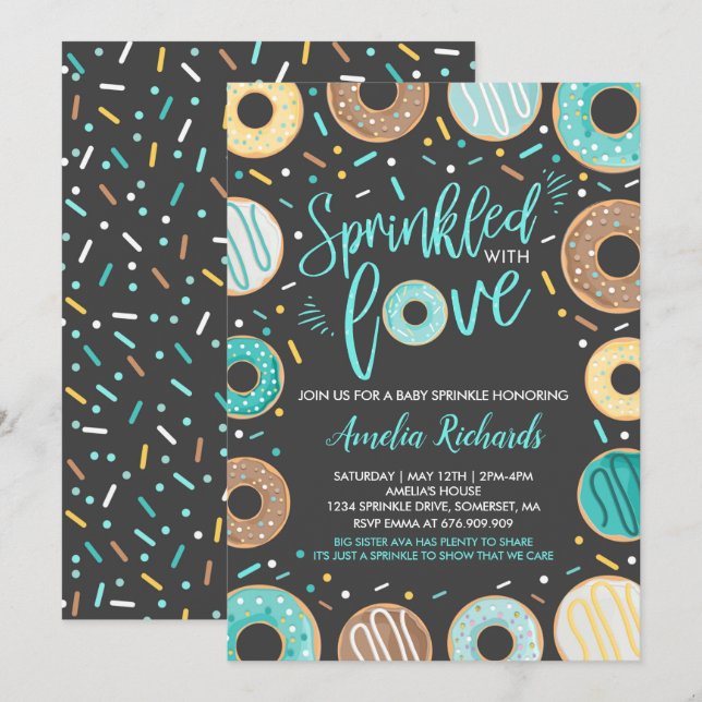 Convite de Raspadinha de Bebê Donut Espalhado Com  (Frente/Verso)