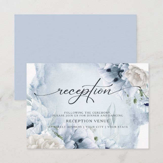 Convite de Recepção com Aquarela Floral Azul Rústi (Frente/Verso)