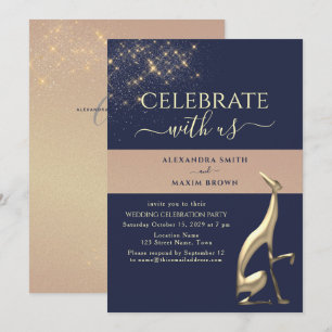 Convite de Recepção de Casamento Azul Marinho Dour