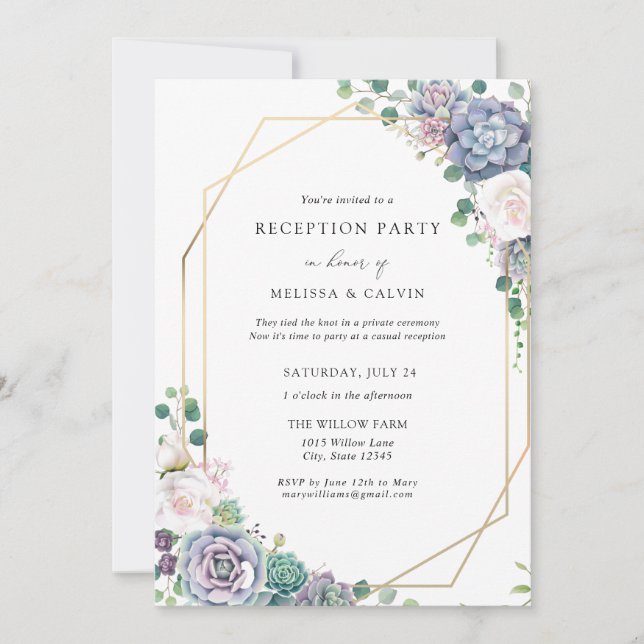 Convite de Recepção de Casamento Boho Casual com S (Frente)