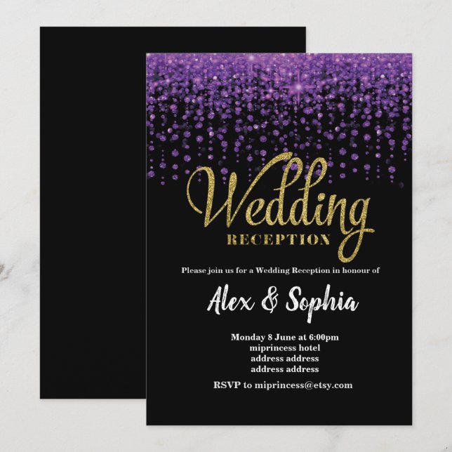 Convite de recepção de casamento, brilho (Frente/Verso)