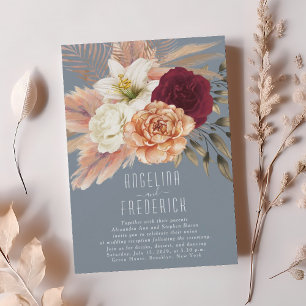 Convite de Recepção de Casamento Burgundy Dusty Bl