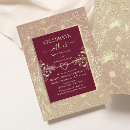 Convite de Recepção de Casamento Burgundy Floral D