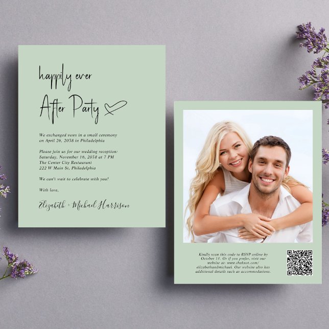Convite de Recepção de Casamento com Código QR de  (An chic Happily Ever After Party all-in-one invitation for your wedding celebration)