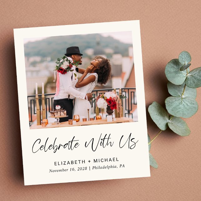 Convite de Recepção de Casamento com Creme de Foto (You said "I do" in an intimate ceremony - now it's time to share your joy with those you hold dear)