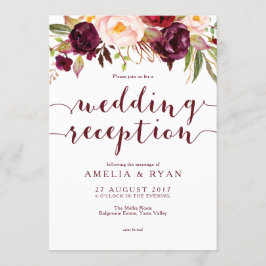 Convite de Recepção de Casamento com Floral Burgun