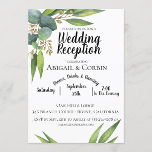 Convite de Recepção de Casamento com Folhagem de E