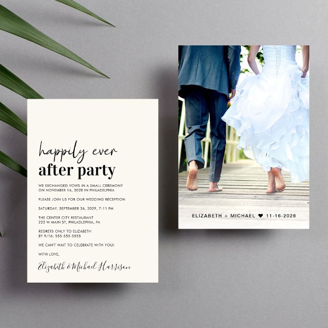 Convite de Recepção de Casamento com Foto Mínima e (An chic Happily Ever After Party invitation for your wedding celebration)