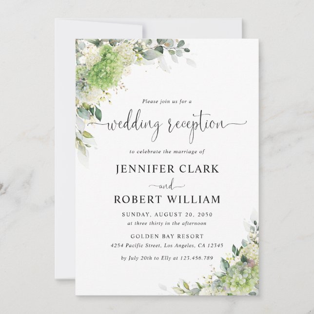 Convite de Recepção de Casamento com Hortênsias Bo (Frente)