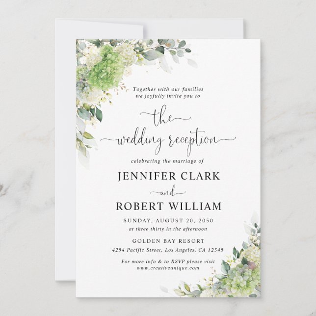 Convite de Recepção de Casamento com Hortênsias Bo (Frente)