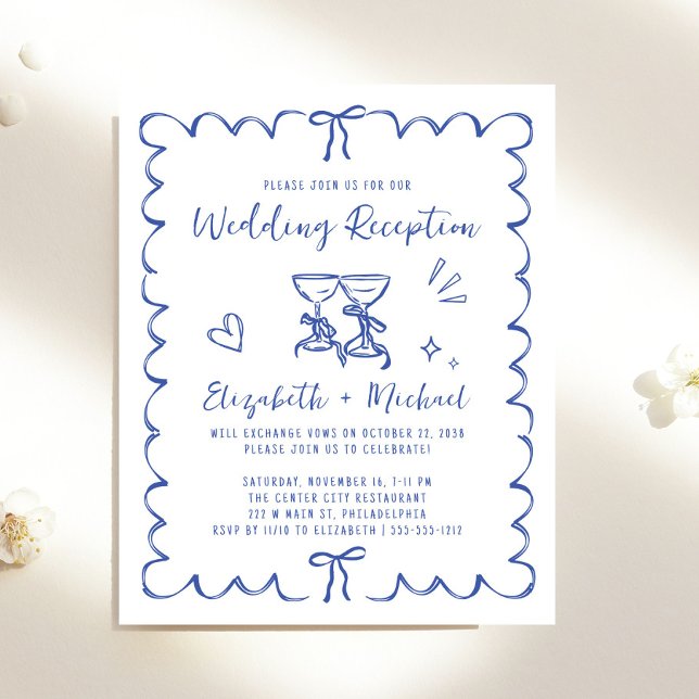 Convite de Recepção de Casamento com Moldura Ondul (Whimsical Wavy Frame Wedding Reception Invitation)