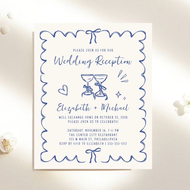 Convite de Recepção de Casamento com Moldura Ondul (Whimsical Wavy Frame Wedding Reception Invitation)