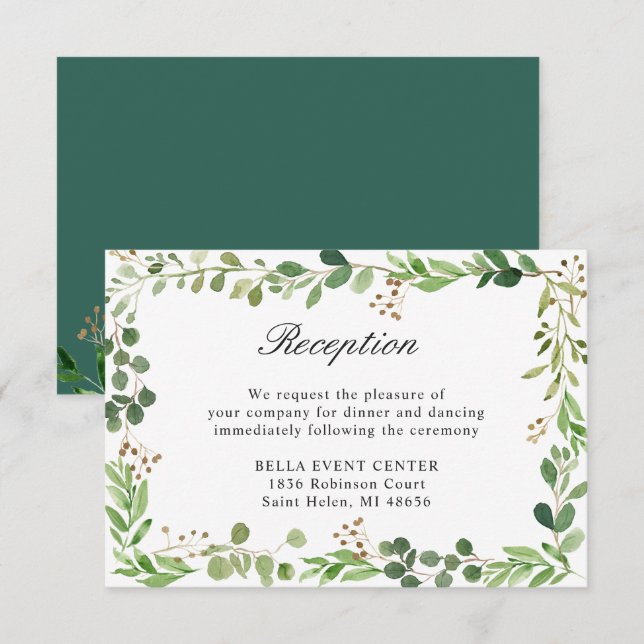 Convite de Recepção de Casamento com Verde Botânic (Frente/Verso)