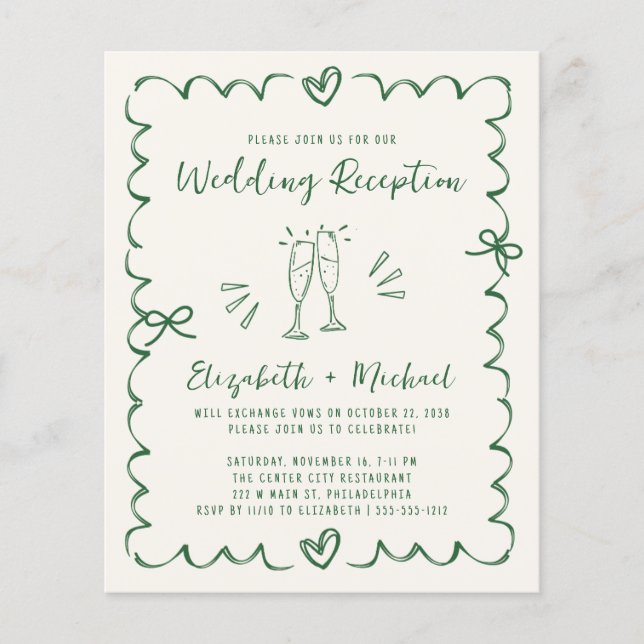 Convite de Recepção de Casamento Creme Verde Capri (Frente)
