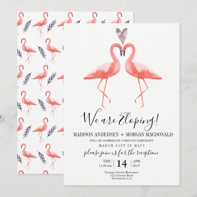 Convite de recepção de casamento de flamingos (Frente/Verso)