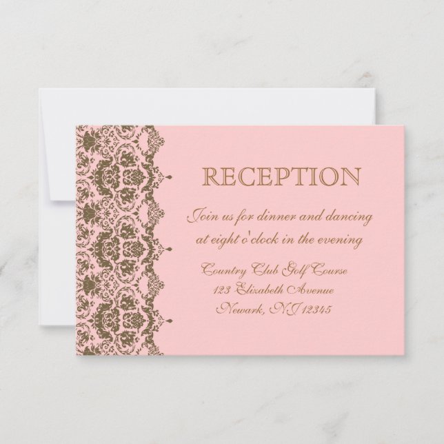 Convite de Recepção de Casamento em Damask Rosa Ca (Frente)