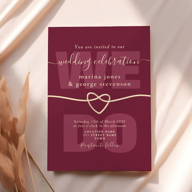 Convite de Recepção de Casamento em Letra Burgundy (Criador carregado)