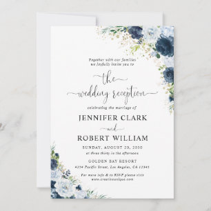 Convite de Recepção de Casamento Floral Azul Marin