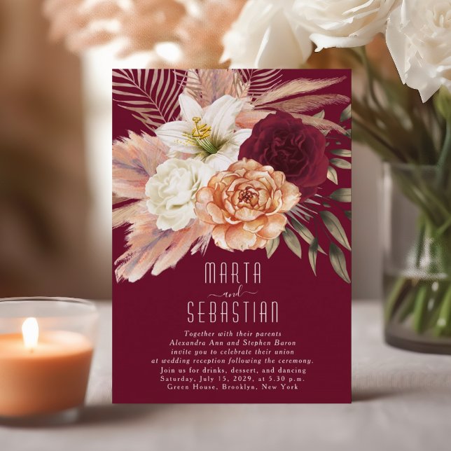 Convite de Recepção de Casamento Floral Borgonha (Criador carregado)