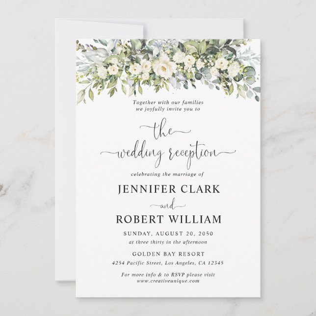 Convite de Recepção de Casamento Floral Branco (Frente)
