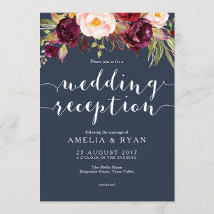 Convite de Recepção de Casamento Floral Burgundy N