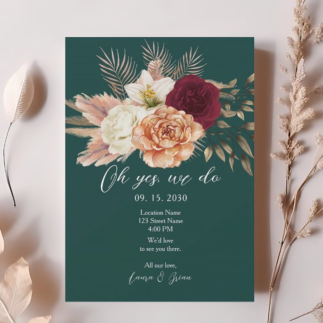 Convite de Recepção de Casamento Floral Esmeralda (Criador carregado)