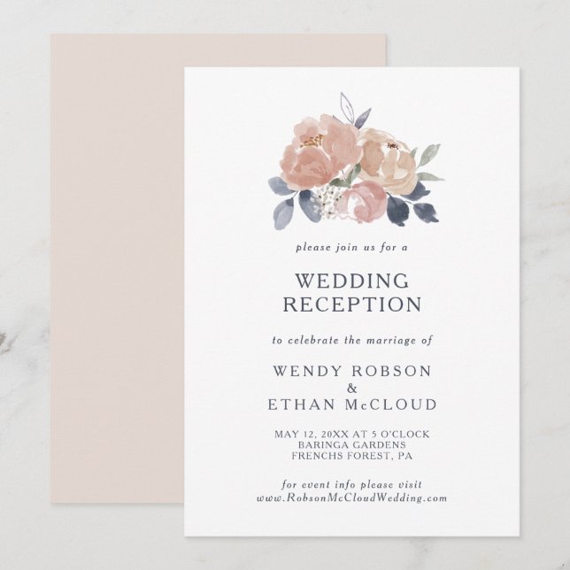 Convite de Recepção de Casamento Floral Rústico Si (Frente/Verso)