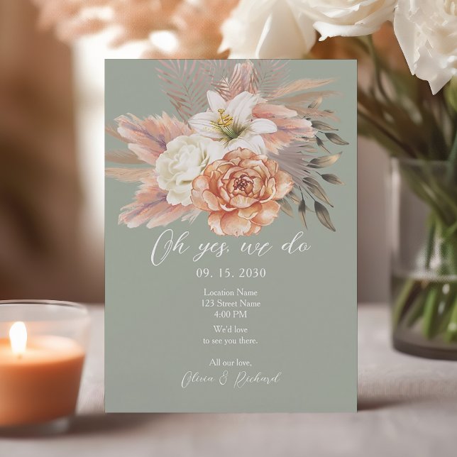 Convite de Recepção de Casamento Floral Verde Salv (Criador carregado)
