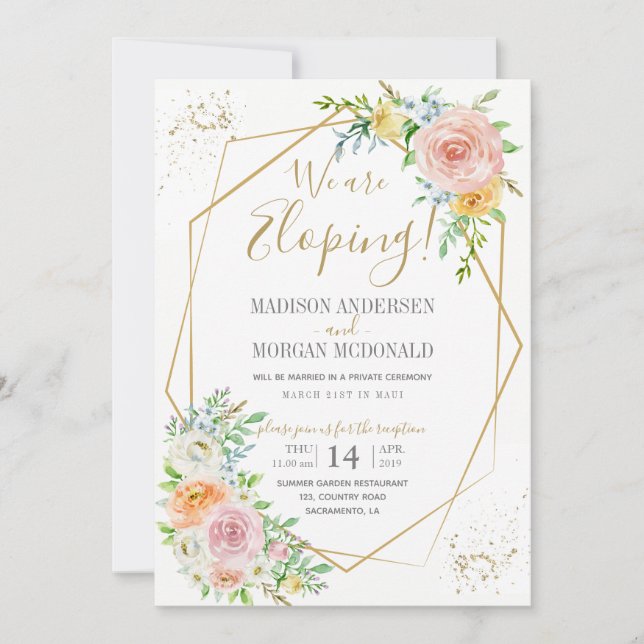 Convite de recepção de casamento fuga floral rosad (Frente)