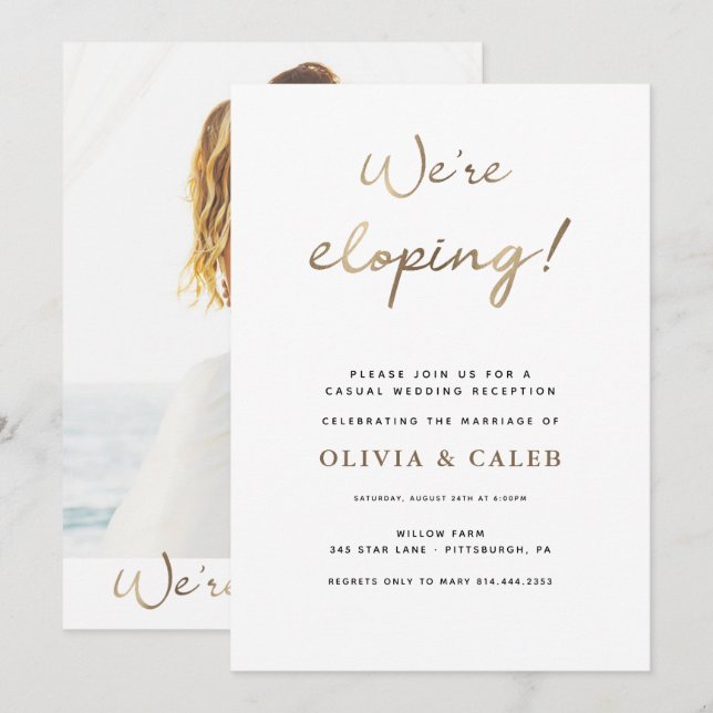Convite de Recepção de Casamento Fuga Romântica (Frente/Verso)