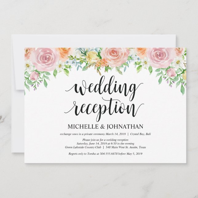 Convite de Recepção de Casamento Fugitivo Floral R (Frente)