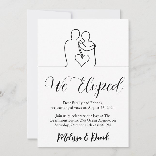 convite de recepção de casamento secreto em preto  (Frente)