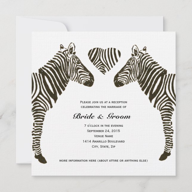Convite de Recepção de Casamento Zebra Love (Frente)