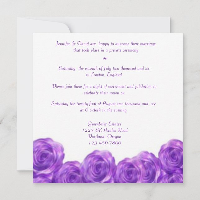 Convite de Recepção de Pós-Casamento com Rosas Rox (Frente)