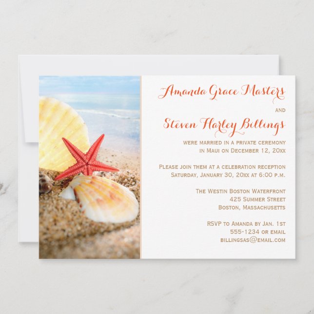 Convite de Recepção Pós-Casamento Tema Praia Somen (Frente)
