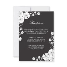 Convite de Recepção Preto e Branco Floral