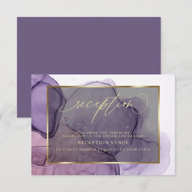 Convite de Recepção Rosa de Ameixa Elegant Ink (Frente/Verso)