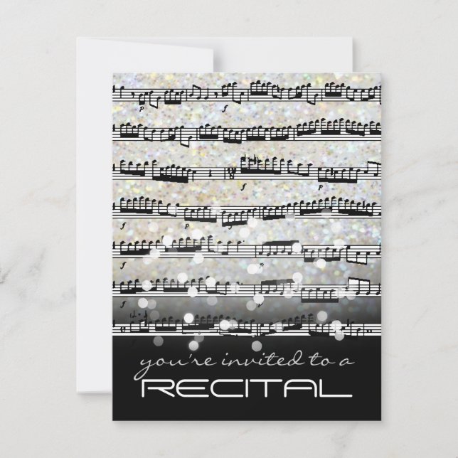 convite de recital de notas musicais preto e branc (Frente)