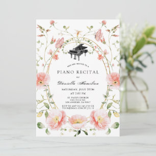 Convite de Recital de Piano Flor de Papoula Rosa B