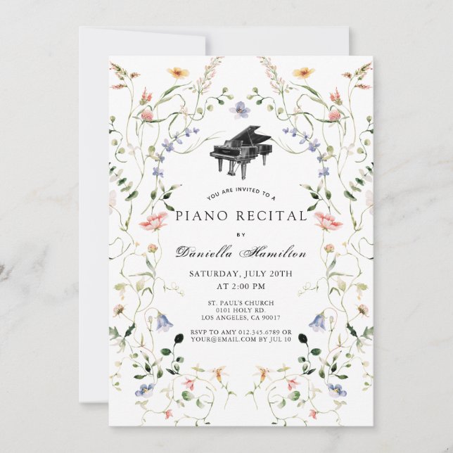 Convite de Recital de Piano Flor Silvestre Branco (Frente)