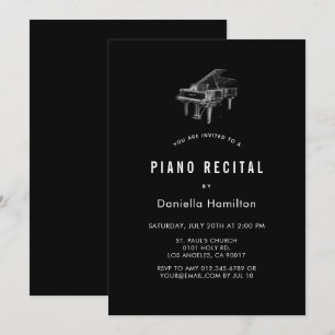 Convite de Recital de Piano Preto Minimalista