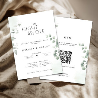 Convite de Rehearsal de Casamento QR Code Greenery