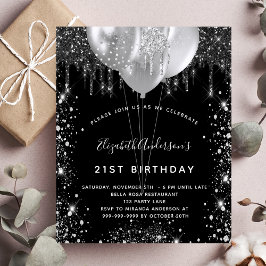 Convite de relâmpago de prata preta para aniversár