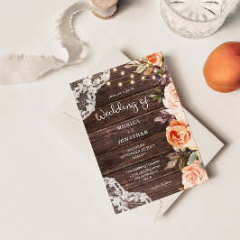 Convite de Renda de Madeira Bege e Floral de Pêsse