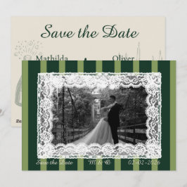 Convite de Renda Vintage com Listras Verde Claro e
