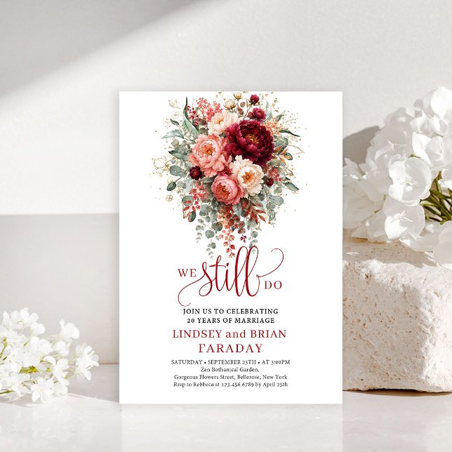 Convite de Renovação de Votos Boho Vermelho Intens (Opulent Deep Red Boho Vow Renewal Invitation

)