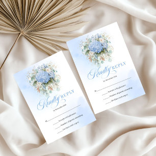 Convite de Resposta de Casamento Azul Chic Hydrang